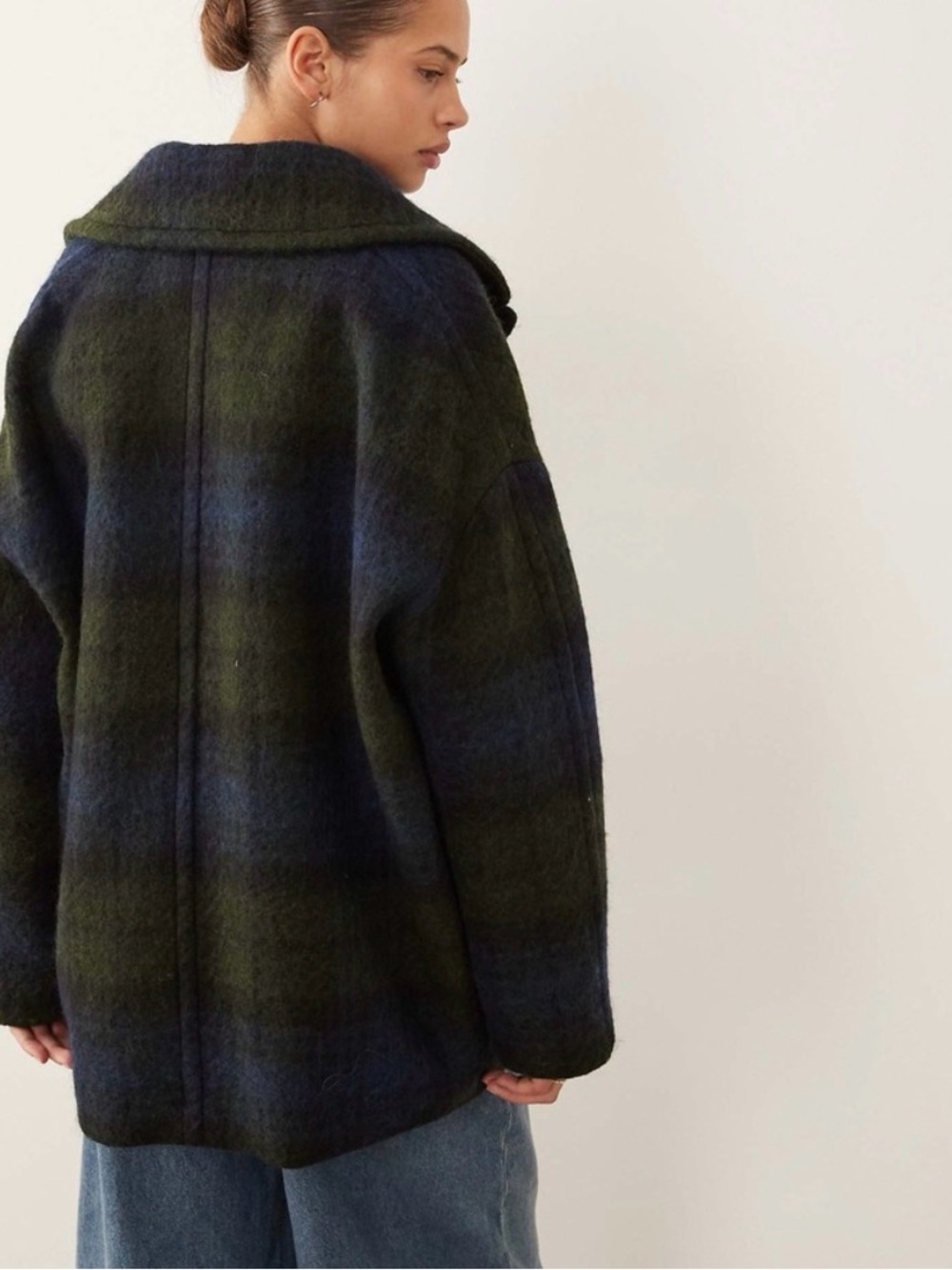 NWT Mango Plaid Wool Blend Button-Up Coat in Navy and Olive- Abrigo Scottish - Picture 2 of 14